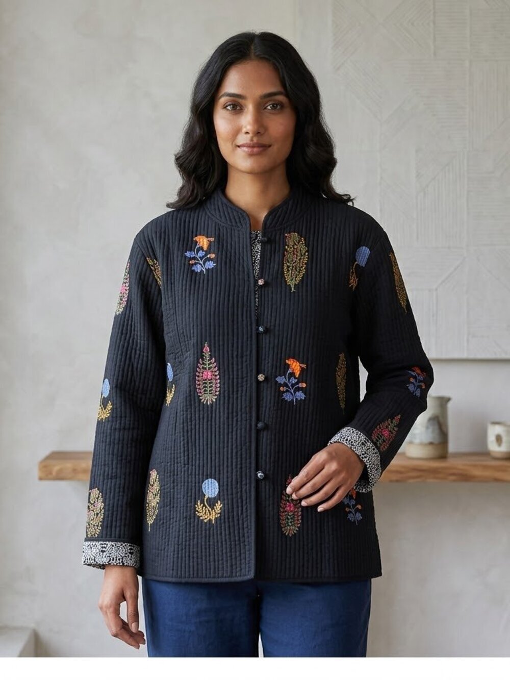Metropolitan Museum of Art Black Floral Quilted Jacket L Light Cottagecore Boho